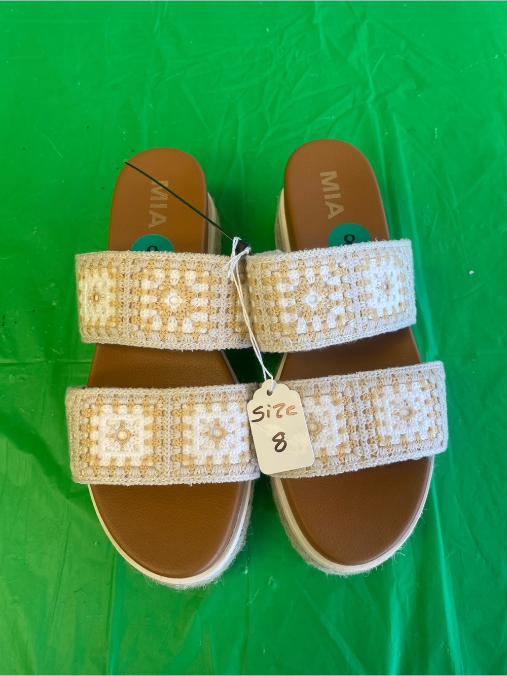 MIA Cream Crochet Double-Strap Slide Sandals